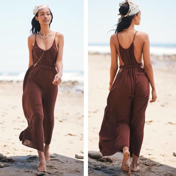 Anthropologie Pants - Anthropologie Tie Front Cover Up Jumpsuit Small